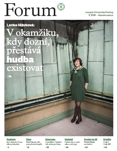 Lenka Hlávková on the cover of the Charles University Journal Forum.